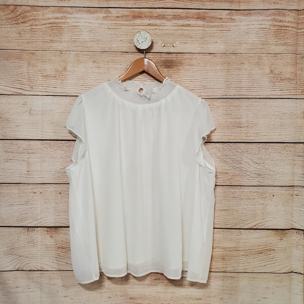 NWT Sugar + Lips Short Sleeve Ruffle Blouse White 2X
